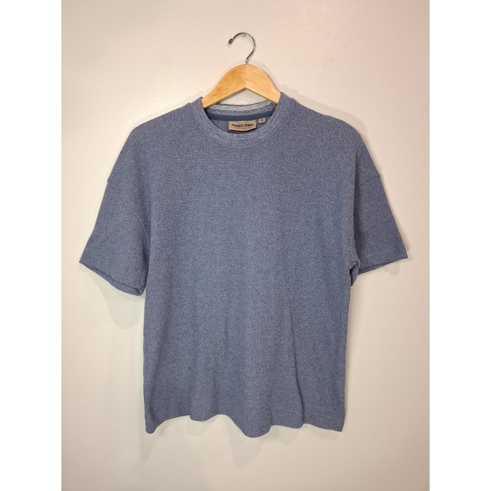 Amongst Others Mens Blue Waffle Knit Short Sleeve Crew Neck Shirt Size M Relaxed